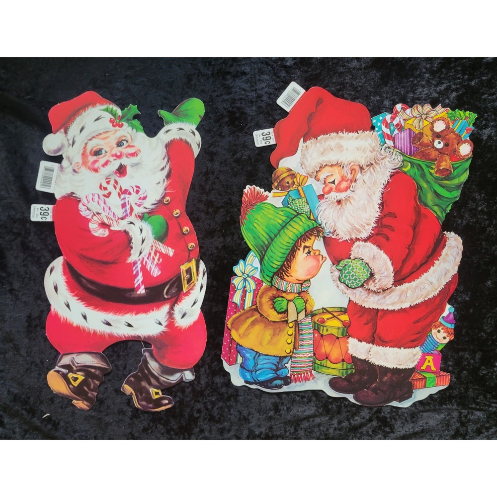 New Vintage 1960s Carrington Die Cut Christmas Santas Decor New Defects 15" USA
